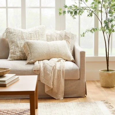 Textural Woven Throw Pillow With Trims Cream - Threshold™ Designed With Studio McGee 1 Textural Woven Throw Pillow With Trims Cream - Threshold™ Designed With Studio McGee