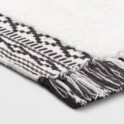 20"x32" Striped Fringe Bath Rug Black/White - Threshold™ 2 20"x32" Striped Fringe Bath Rug Black/White - Threshold™ - Image 2