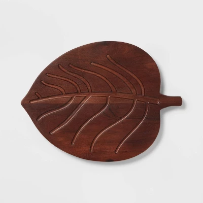 Wooden Oak Leaf Shape Serving Board With Handle Dark Brown - Threshold™ 2 Wooden Oak Leaf Shape Serving Board With Handle Dark Brown - Threshold™ - Image 2