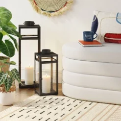 24" X 8" Decorative Metal Lantern Candle Holder Black - Threshold™