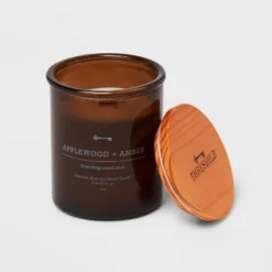 9oz Lidded Glass Jar Crackling Wooden Wick Candle Applewood And Amber - Threshold™ -Household Items Sale GUEST 4d27236d 5cf7 45a4 bbe1 a5c31c3bff0a