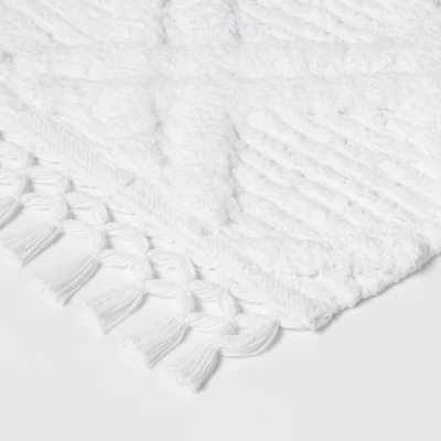 Diamond Embossed Tasseled Woven Bath Rug White - Threshold™ 2 Diamond Embossed Tasseled Woven Bath Rug White - Threshold™ - Image 2