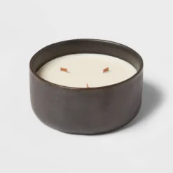 16oz Blackened Bowl Ceramic With Multi Woodwick And Dustcover Dried Leaves + Hickory Candle Black - Threshold™ -Household Items Sale GUEST 6010460e d902 4499 a9cc 12a171b8fe03
