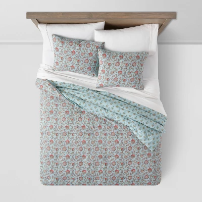 Floral Printed Comforter & Sham Set Light Teal Blue - Threshold™ 2 Floral Printed Comforter & Sham Set Light Teal Blue - Threshold™ - Image 2