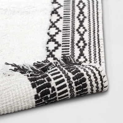 20"x32" Striped Fringe Bath Rug Black/White - Threshold™ 3 20"x32" Striped Fringe Bath Rug Black/White - Threshold™ - Image 3