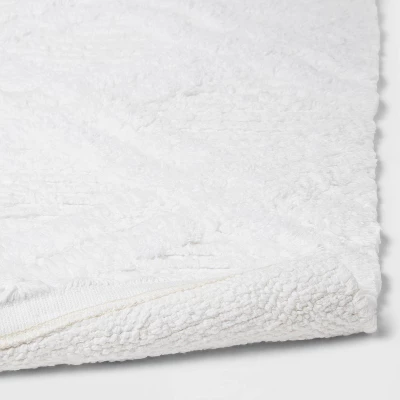 Diamond Embossed Tasseled Woven Bath Rug White - Threshold™ 3 Diamond Embossed Tasseled Woven Bath Rug White - Threshold™ - Image 3