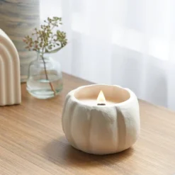12oz Brushed Abstract Pumpkin Ceramic With Woodwick And Dustcover Acorn + Black Pine Candle - Threshold™