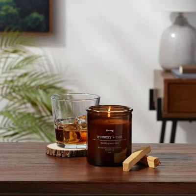 9oz Lidded Glass Jar Crackling Wooden Wick Candle Whiskey & Oak - Threshold™ 1 9oz Lidded Glass Jar Crackling Wooden Wick Candle Whiskey & Oak - Threshold™