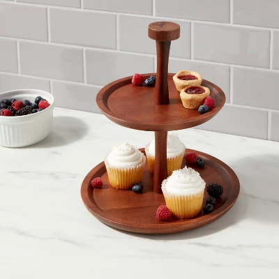 Wood 2-Tier Signature Serving Stand - Threshold™ 1 Wood 2-Tier Signature Serving Stand - Threshold™