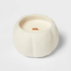 12oz Brushed Abstract Pumpkin Ceramic With Woodwick And Dustcover Dried Leaves + Hickory Candle - Threshold™ -Household Items Sale GUEST ca336cab 30a9 4816 a86c a9481933e877