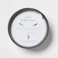 16oz Blackened Bowl Ceramic With Multi Woodwick And Dustcover Acorn + Pine Candle Black - Threshold™ -Household Items Sale GUEST d44c55bc 8d38 4702 a280 01753303db3d