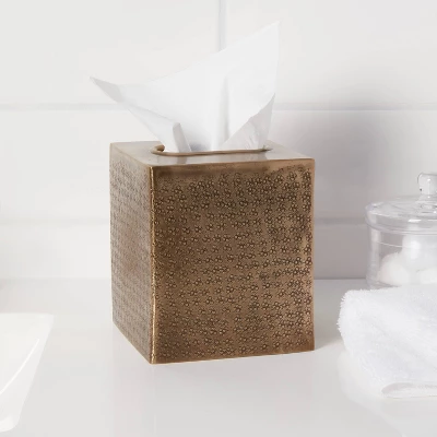 Hammered Metal Tissue Cover Brass - Threshold™ 1 Hammered Metal Tissue Cover Brass - Threshold™