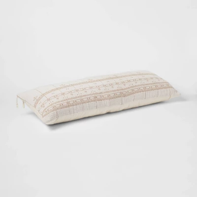 14"x36" Traditional Embroidered Oblong Decorative Pillow Ivory - Threshold™ 2 14"x36" Traditional Embroidered Oblong Decorative Pillow Ivory - Threshold™ - Image 2